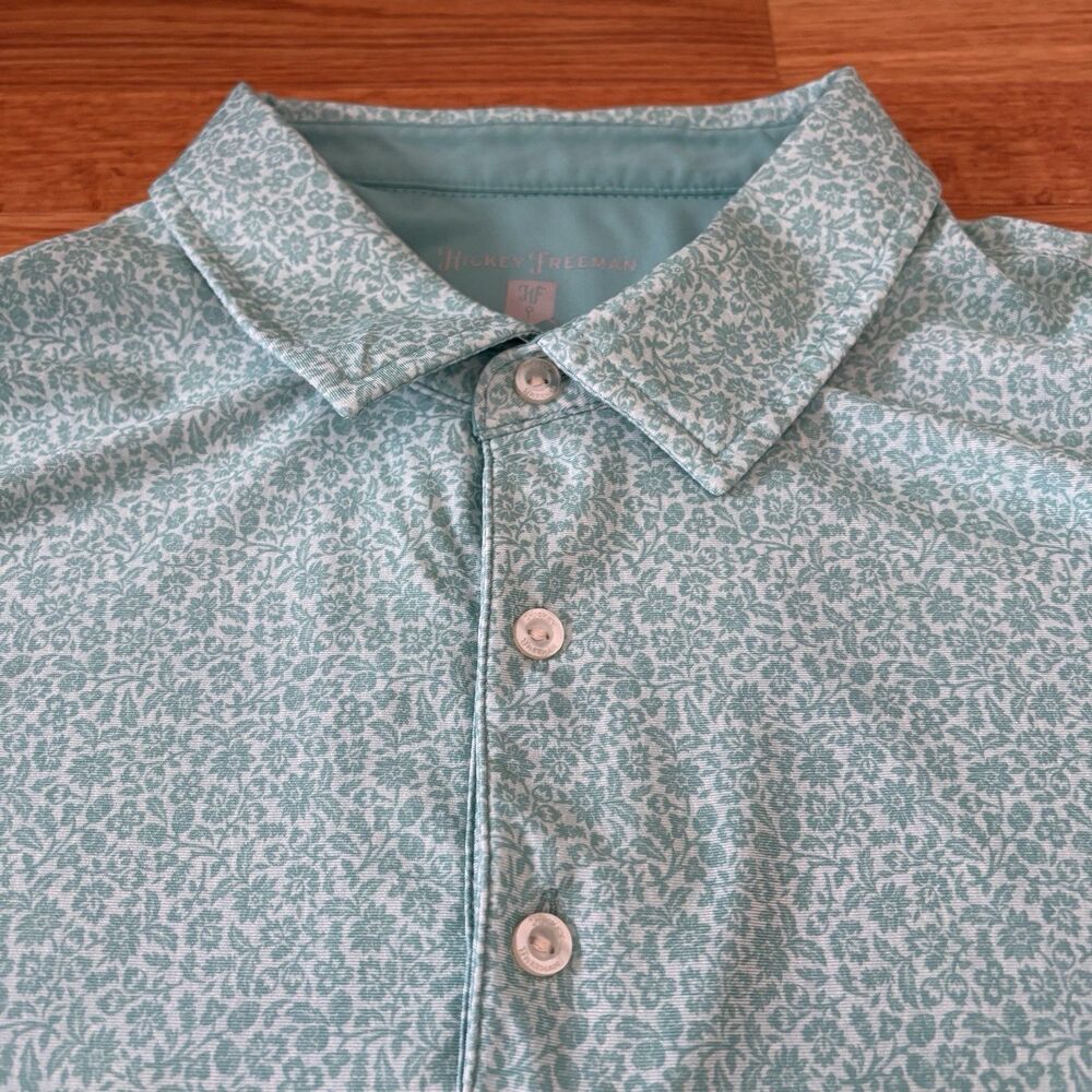 Hickey Freeman Shirt Mens XL Green Floral Polo Golf Short Sleeve Stretch EUC - Picture 10 of 10